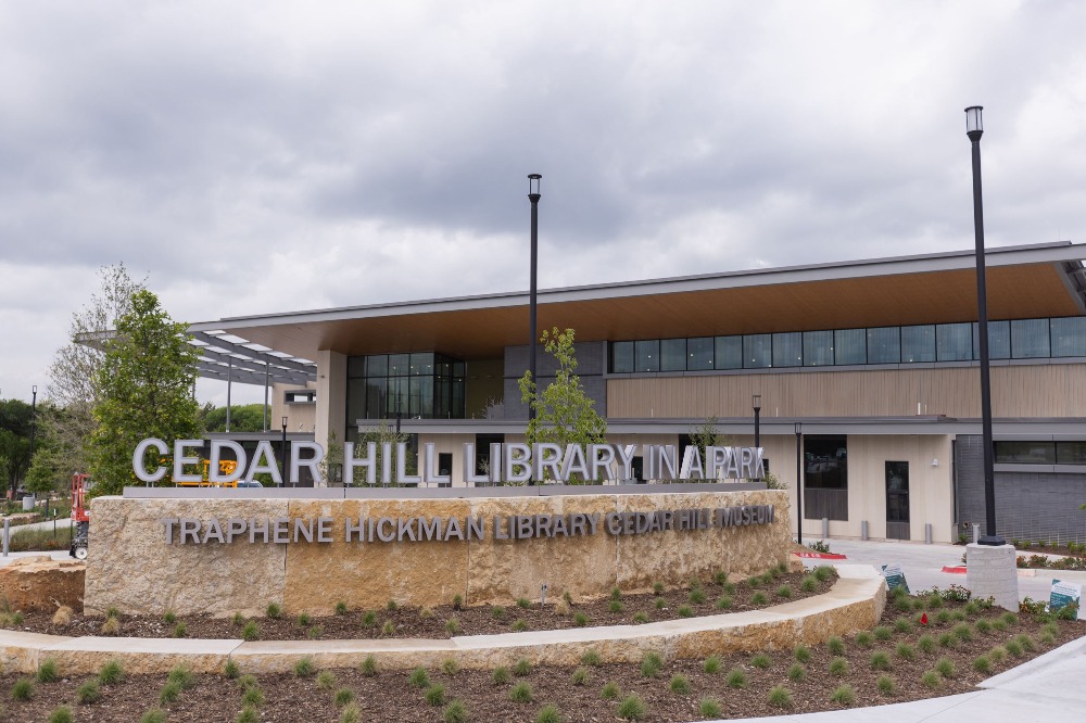 Traphene Hickman Library Building Exterior on a Cloudy Day